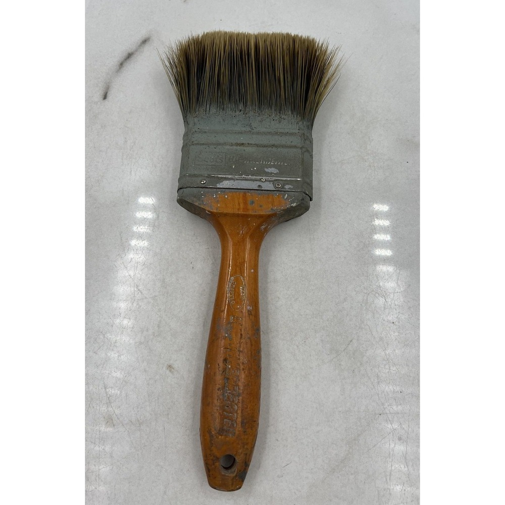 Vintage Sears Weatherbeater 3.5 In Paint Brush Wood Handle 14006 Stainless Steel